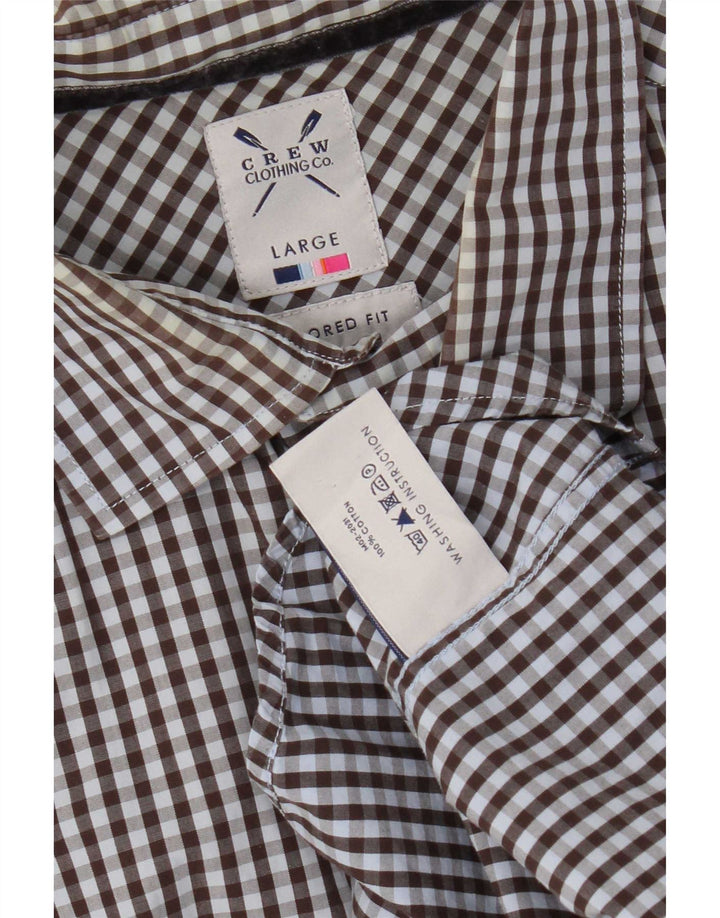 Koszula męska Crew Clothing, krój dopasowany, rozmiar L, brązowa krata, bawełna