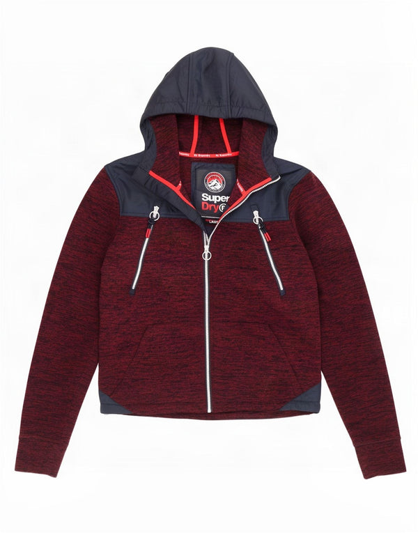 Męski sweter z kapturem i zamkiem Superdry, duży, bordowy poliester w blokach kolorów