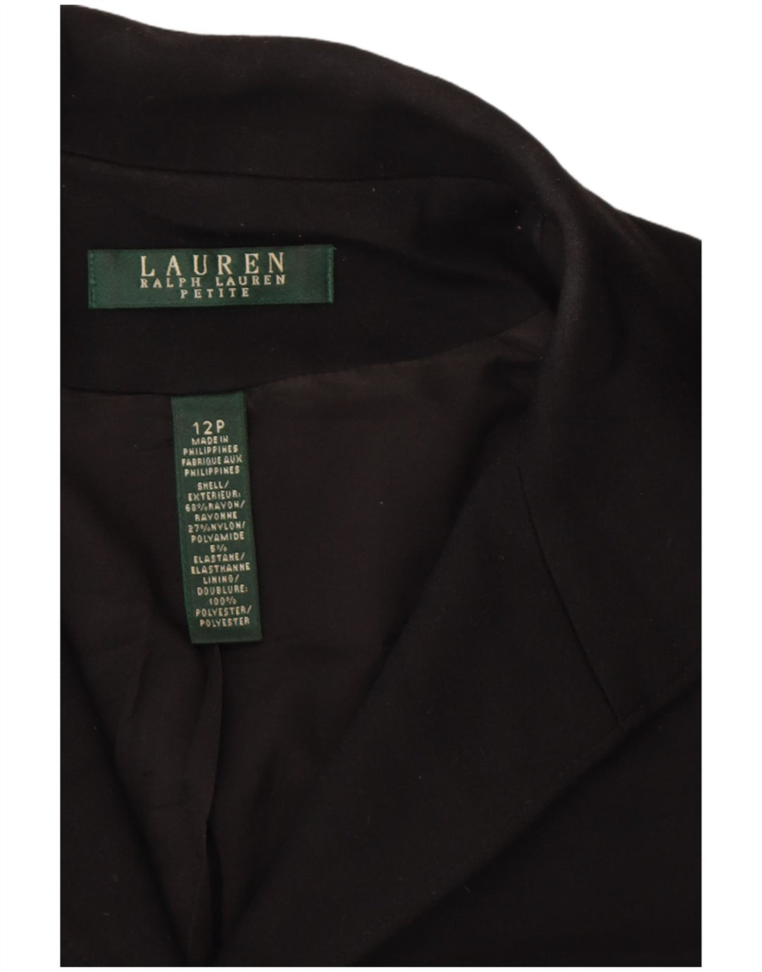 RALPH LAUREN Damska marynarka o drobnym kroju, zapinana na 5 guzików, US 12, duża, czarna