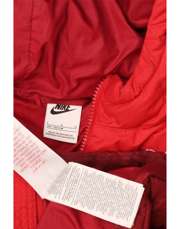 Chłopięca wyściełana kurtka z kapturem i kapturem Nike 12-13 lat, duża, czerwona, poliestrowa z blokami kolorów