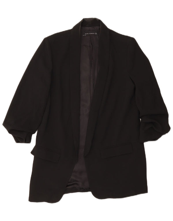 Zara Womens 3/4 Sleeve Open Blazer Jacket UK 10 Small Black Polyester