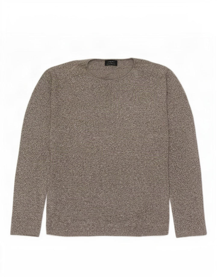 Męski sweter z okrągłym dekoltem Zara, mały, szary, bawełniany w cętki