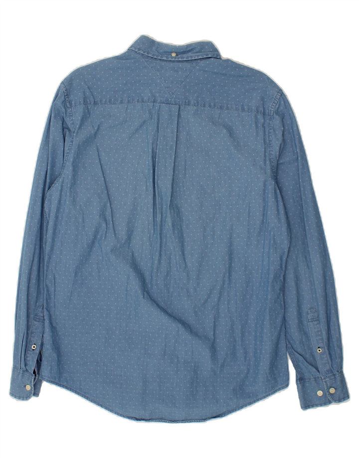TOMMY HILFIGER Mens Indigo Abstract Pattern Custom Fit Shirt Medium Blue Vintage Tommy Hilfiger and Second-Hand Tommy Hilfiger from Messina Hembry 