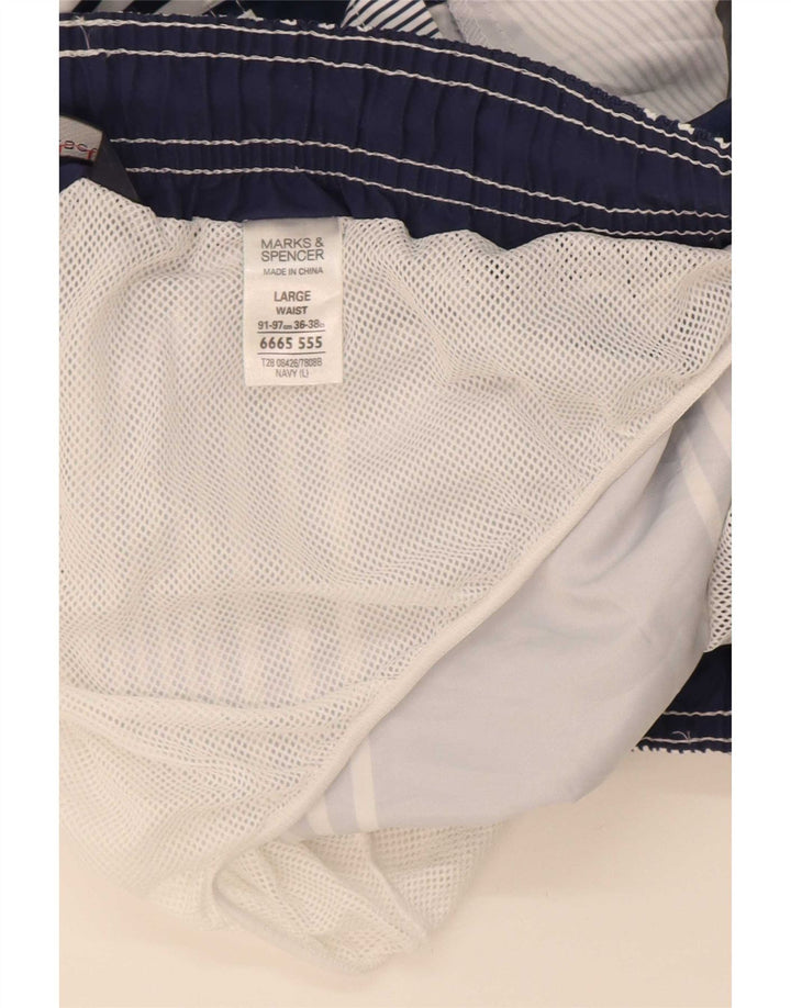 Męskie spodenki kąpielowe Marks & Spencer, duże, granatowe, poliestrowe paski