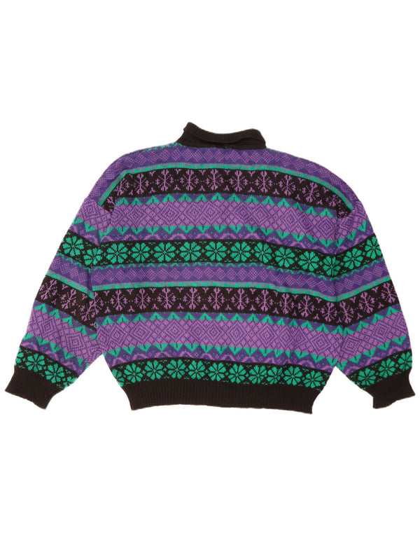 Vintage męski sweter polo XL fioletowy Fair Isle akryl
