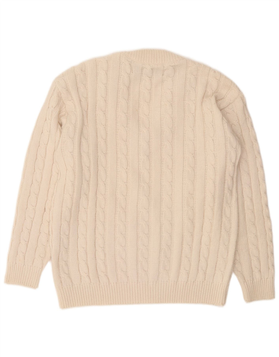 Vintage męski sweter z dekoltem w kształcie litery V, średni, złamany biały akryl