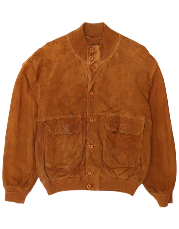 Męska zamszowa kurtka bomber w stylu vintage IT 52 XL Brązowa skóra