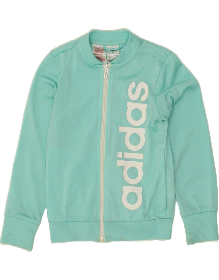 ADIDAS Girls Graphic Tracksuit Top Jacket 7-8 Years Turquoise Polyester Vintage Adidas and Second-Hand Adidas from Messina Hembry 