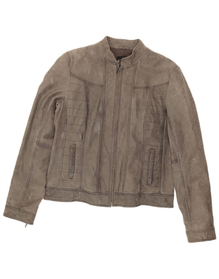 Damska zamszowa kurtka Mango UK 16, duża, szara skóra owcza