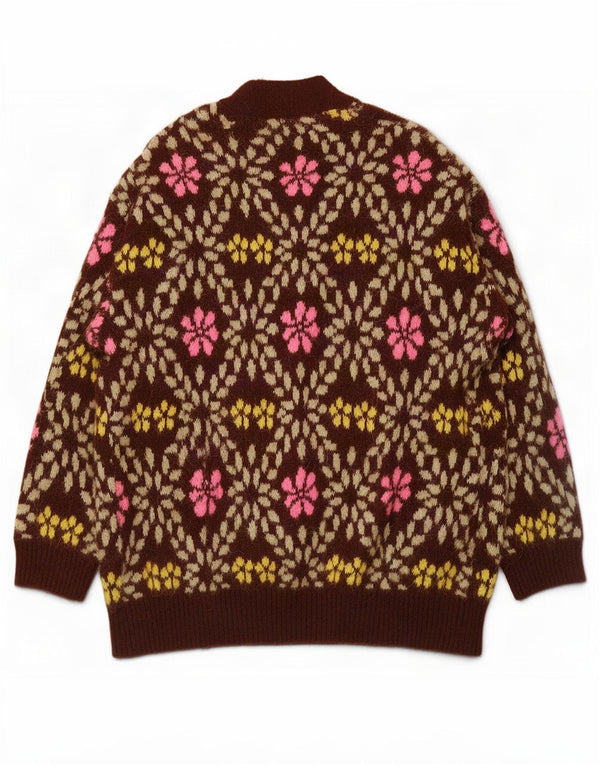 Damski sweter oversize Zara UK 12, średni brązowy, kwiatowy poliester