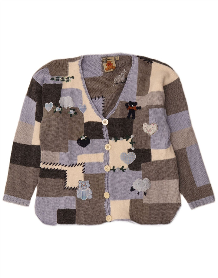 Sweter damski w stylu vintage z grafiką, UK 10, mały, wielobarwny patchwork