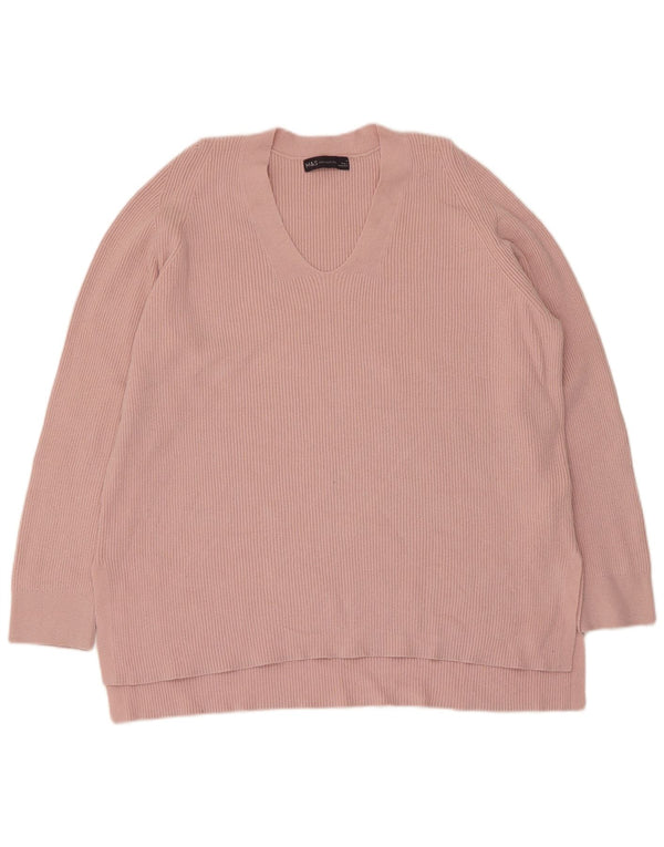 Sweter damski Marks & Spencer z dekoltem w kształcie litery V, UK 14, duży, różowy, wiskoza