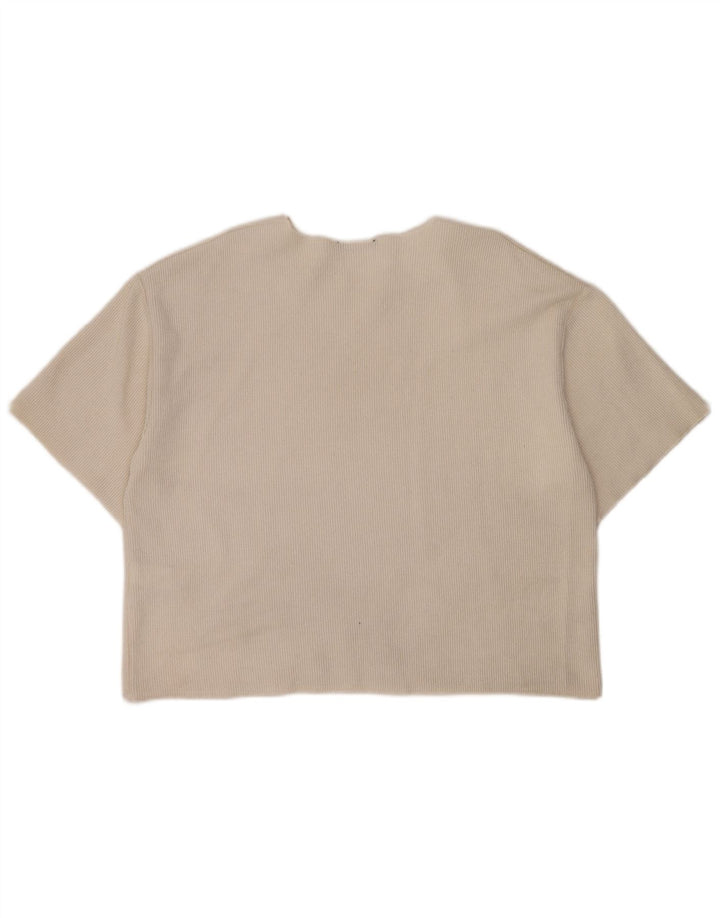 Damski krótki t-shirt Zara UK 16, duży, złamany biały poliester