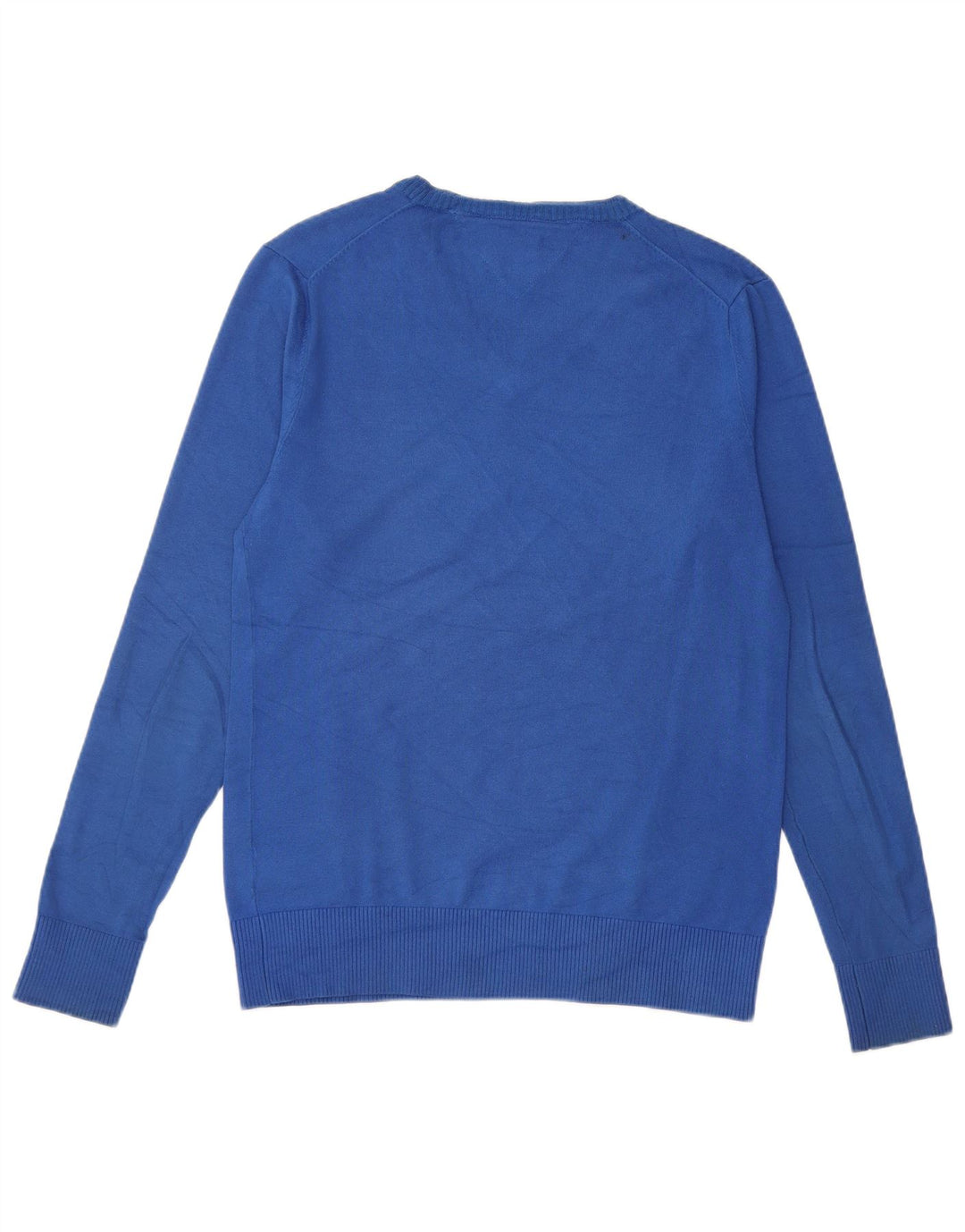 Męski sweter Tommy Hilfiger z dekoltem w kształcie litery V, średnioniebieski, bawełniany