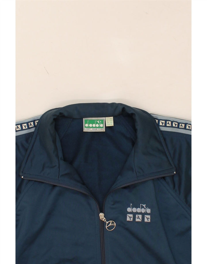 DIADORA Mens Graphic Tracksuit Top Jacket UK 36 Small Navy Blue Polyester Vintage Diadora and Second-Hand Diadora from Messina Hembry 