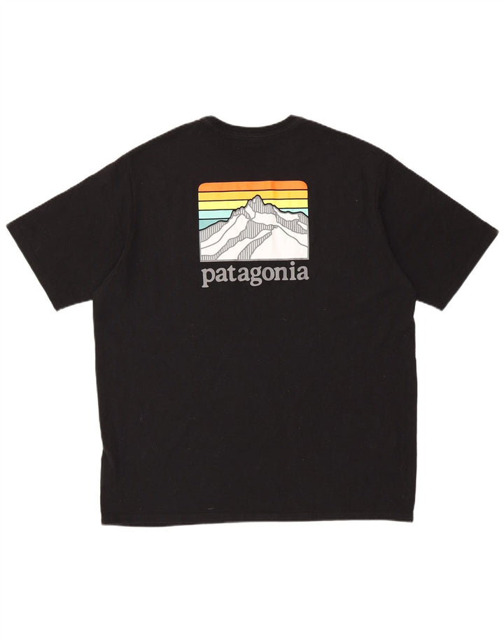 PATAGONIA Męski T-shirt z grafiką o regularnym kroju, duży, czarny, bawełniany