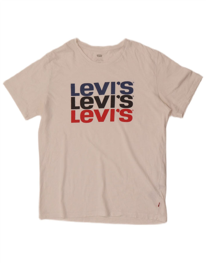 Męska koszulka z grafiką LEVI'S, średnia, biała bawełna