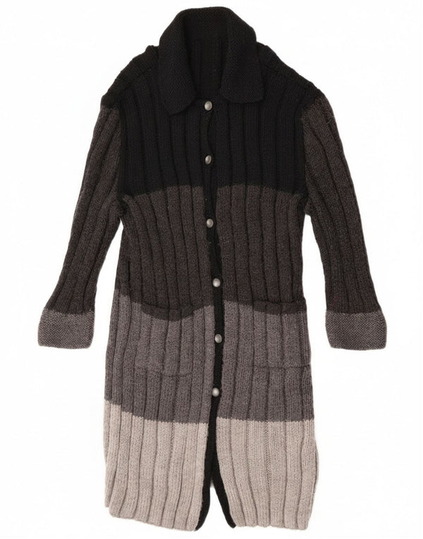 Vintage Womens Longline Cardigan Sweater UK 14 Large Grey Colourblock