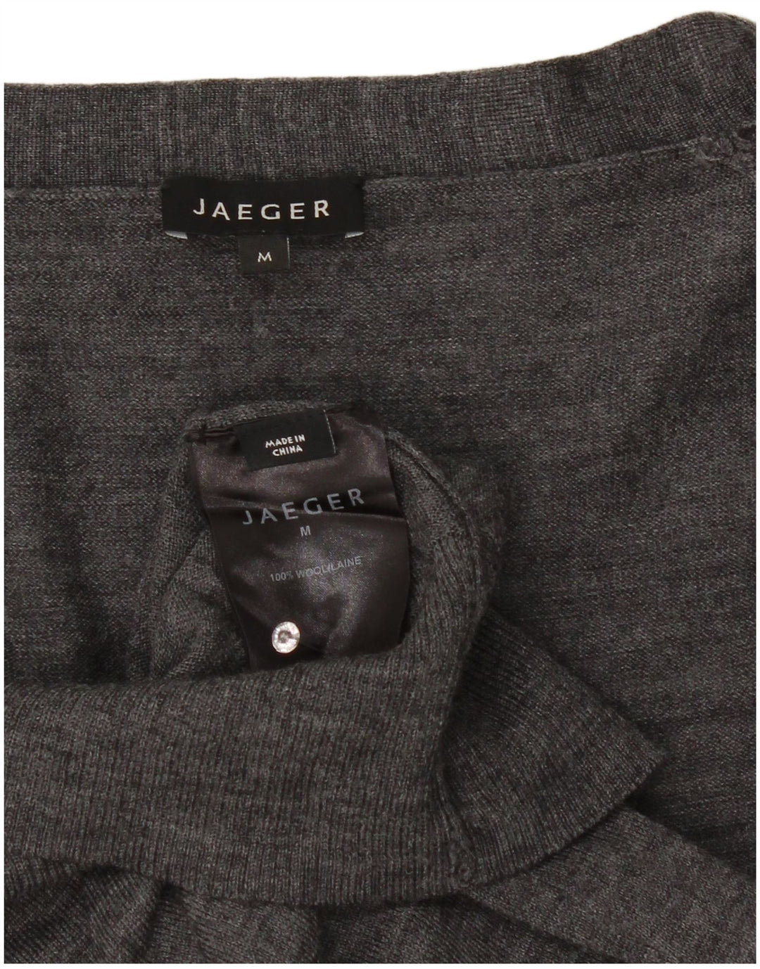 Damski sweter rozpinany Jaeger z rękawem 3/4 UK 12, średnioszary, wełniany w cętki