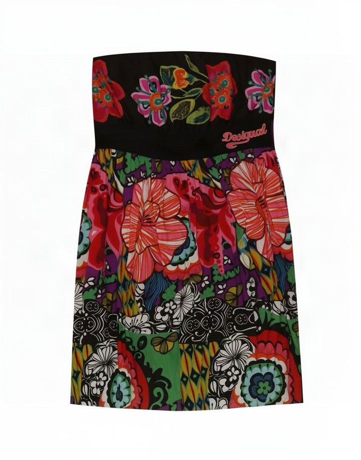 Desigual damska mini sukienka bez ramiączek EU 42, duża, wielokolorowa w kwiaty