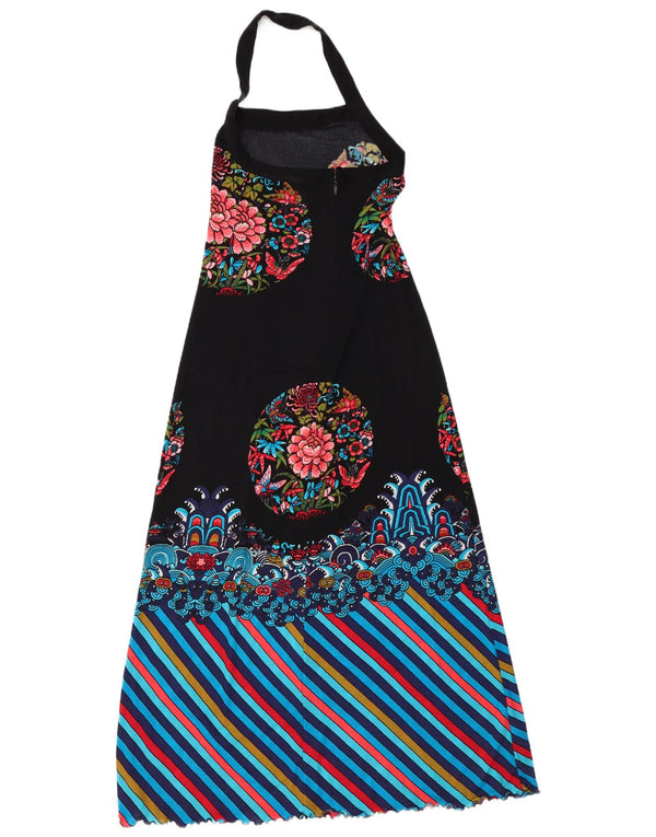 Vintage damska sukienka Maxi Halter UK 10, mała czarna w kwiaty