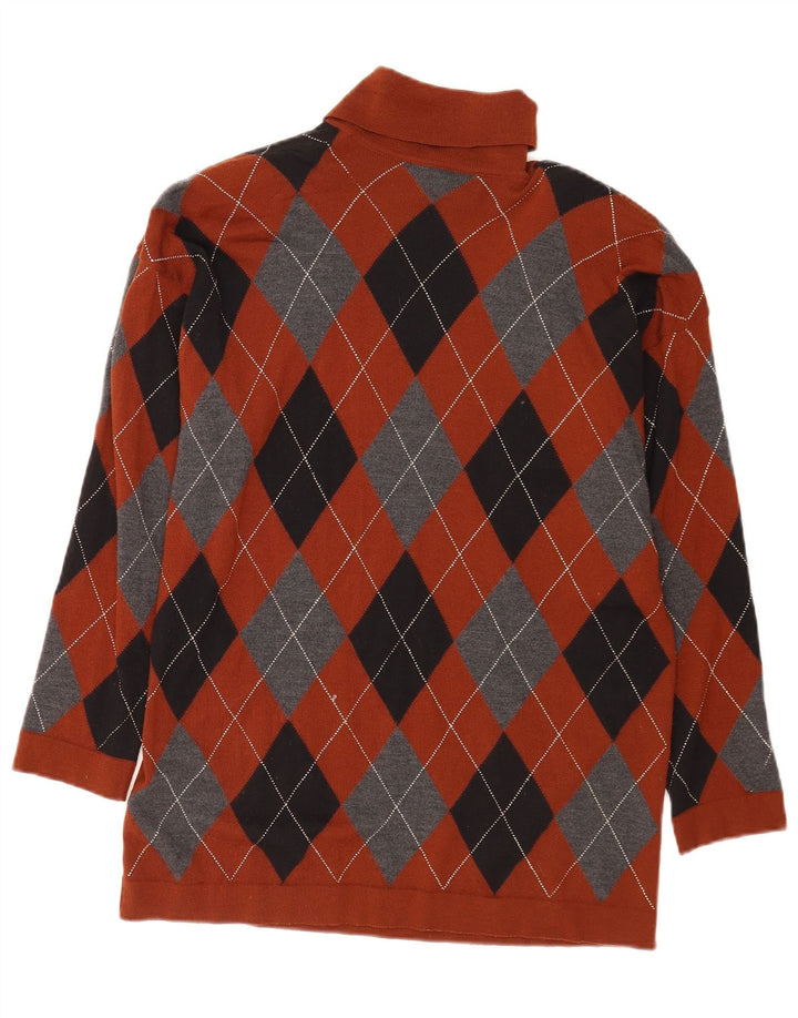 Vintage damski sweter polo EU 38 średni brąz Argyle/diament