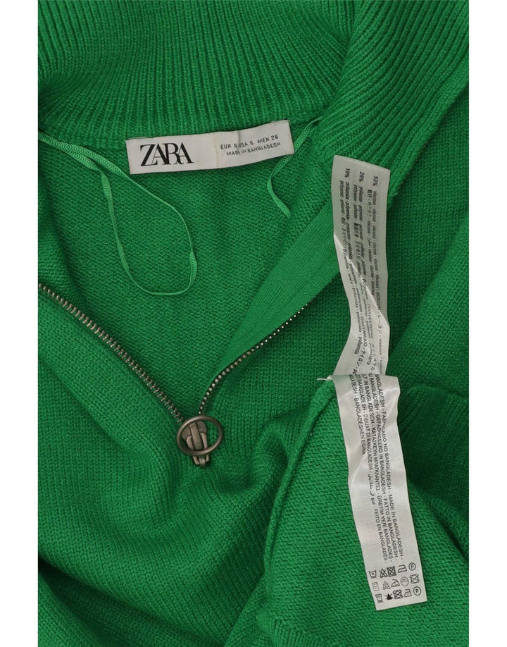 Damski sweter oversize z zamkiem błyskawicznym Zara UK 10, mały, zielony poliester
