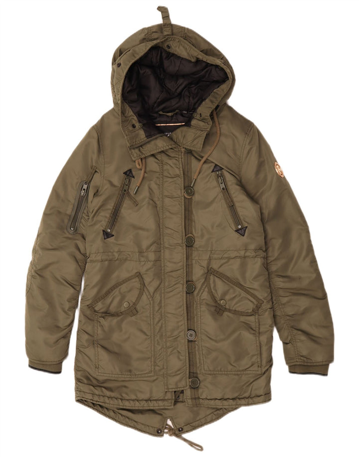 Damska kurtka parka z kapturem Superdry UK 10, mała, zielona, poliestrowa