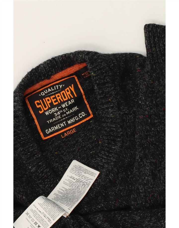 Męski sweter Superdry z okrągłym dekoltem, duży, szary, wełniany w cętki