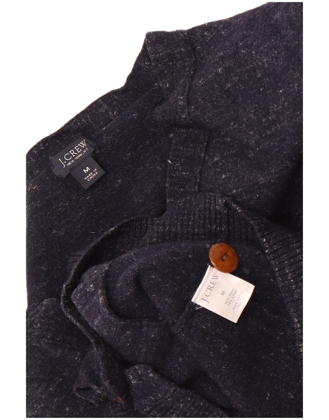J. Crew Męski sweter rozpinany o dopasowanym kroju, średni granatowy, wełniany nakrapiany