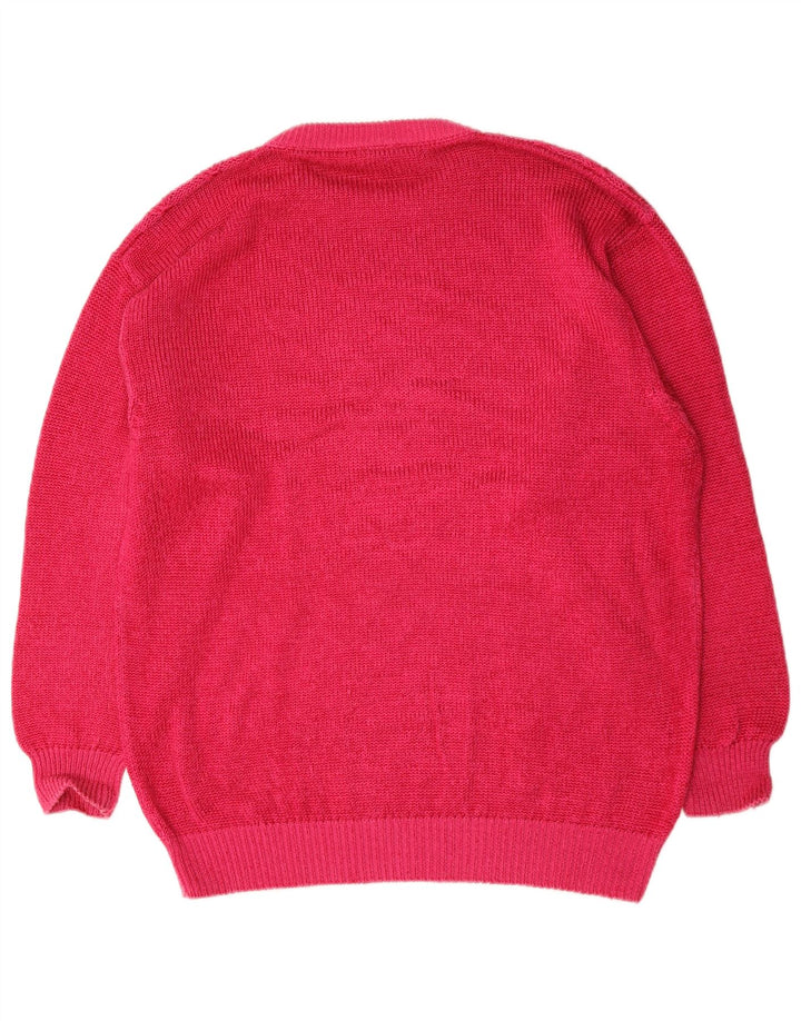 Vintage męski sweter z wycięciem pod szyją, duży, różowy, bawełniany