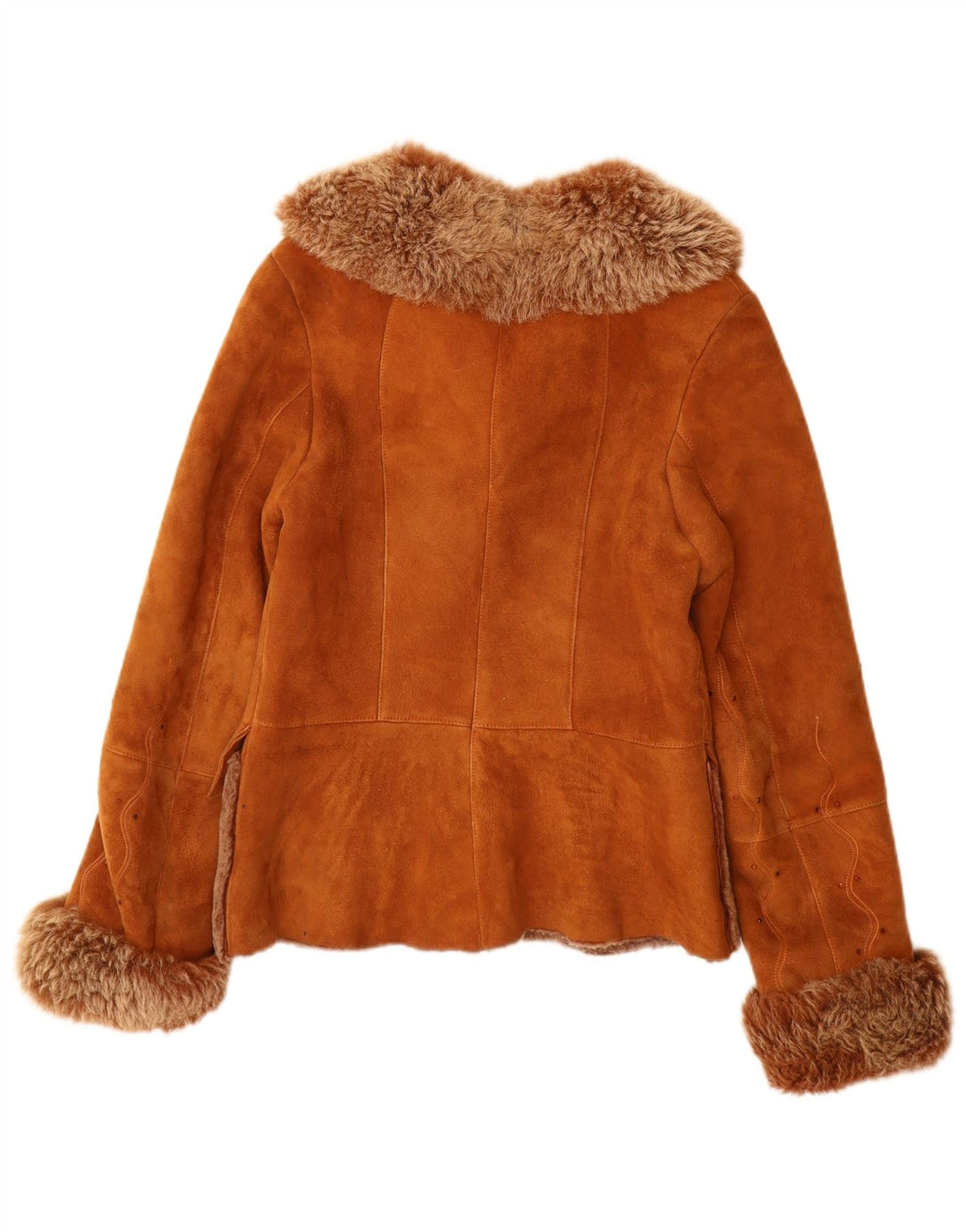 Vintage damska kurtka shearling UK 12, średnia brązowa skóra