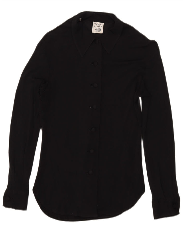 Damska prześwitująca bluzka koszulowa Moschino UK 8 Small Black Rayon