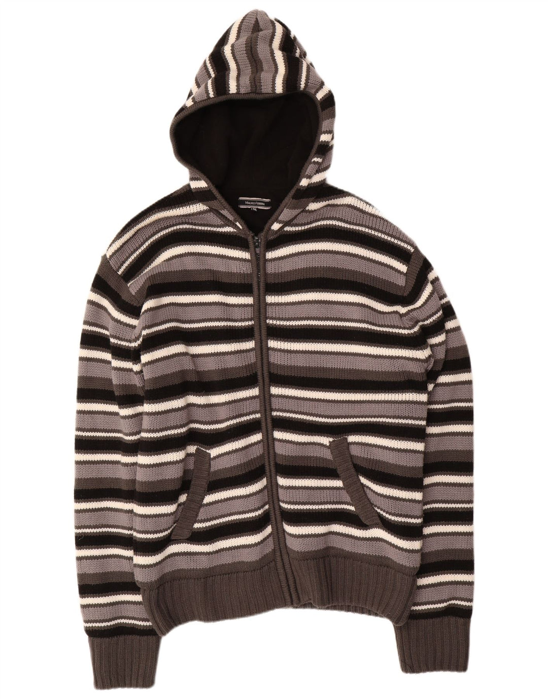 MAURO FERRINI Męski sweter rozpinany z kapturem 2XL w wielokolorowe paski