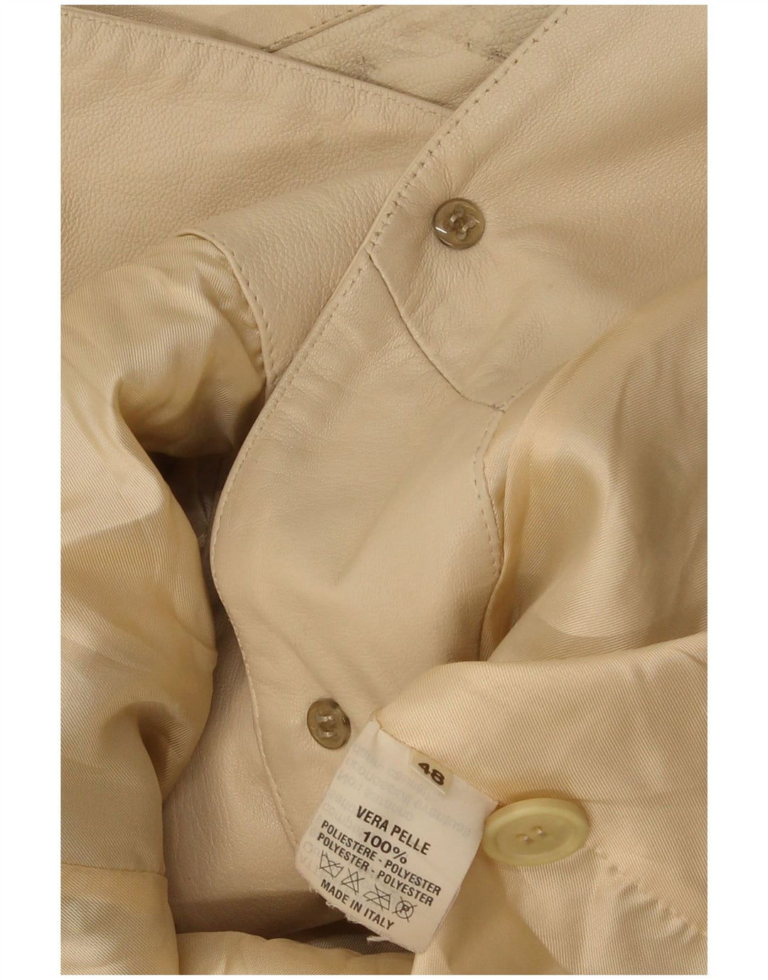 Vintage damska marynarka skórzana zapinana na 3 guziki IT 48 XL beżowa skóra