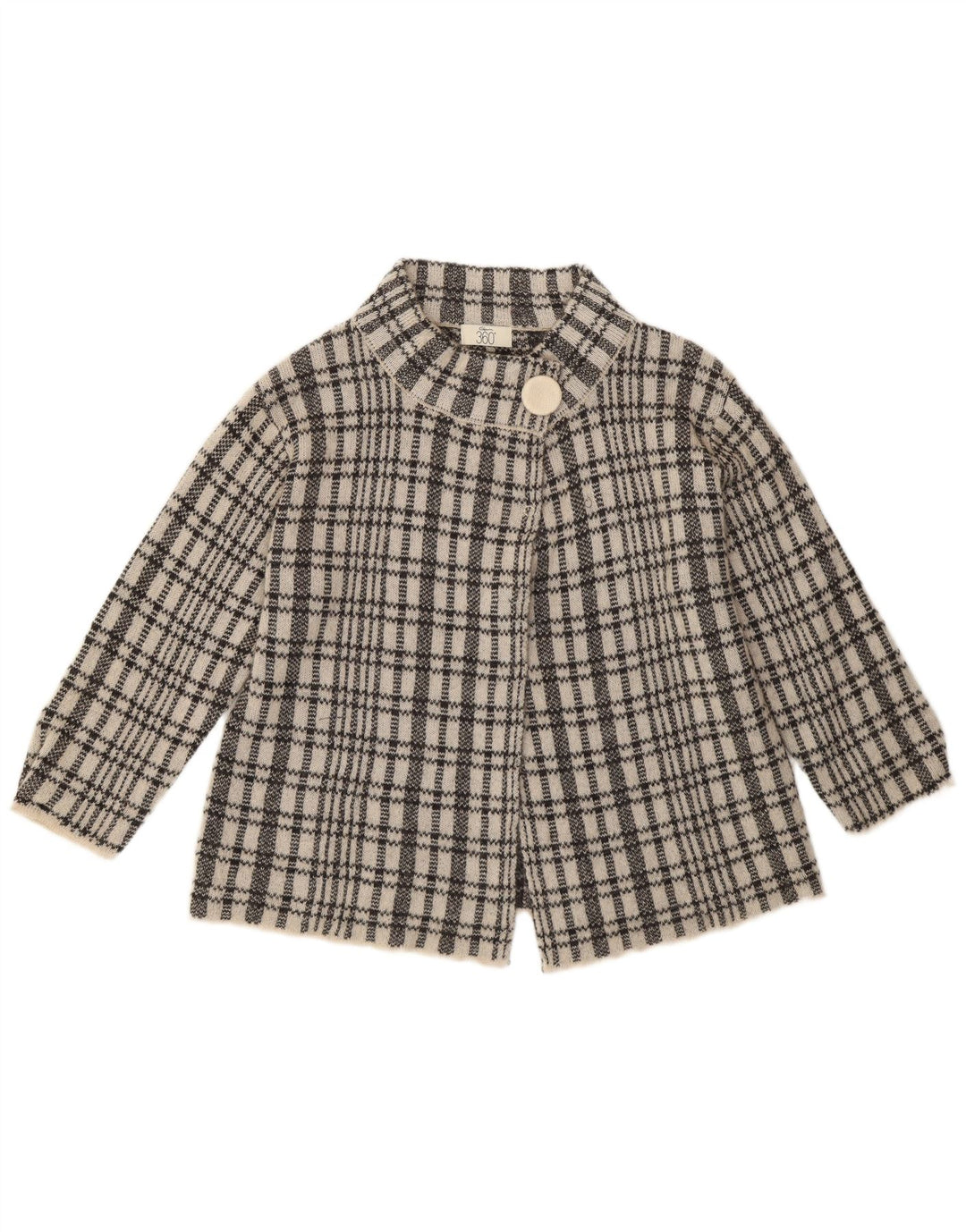 Vintage damski sweter rozpinany z rękawem 3/4 UK 12, średni niebieski w kratkę