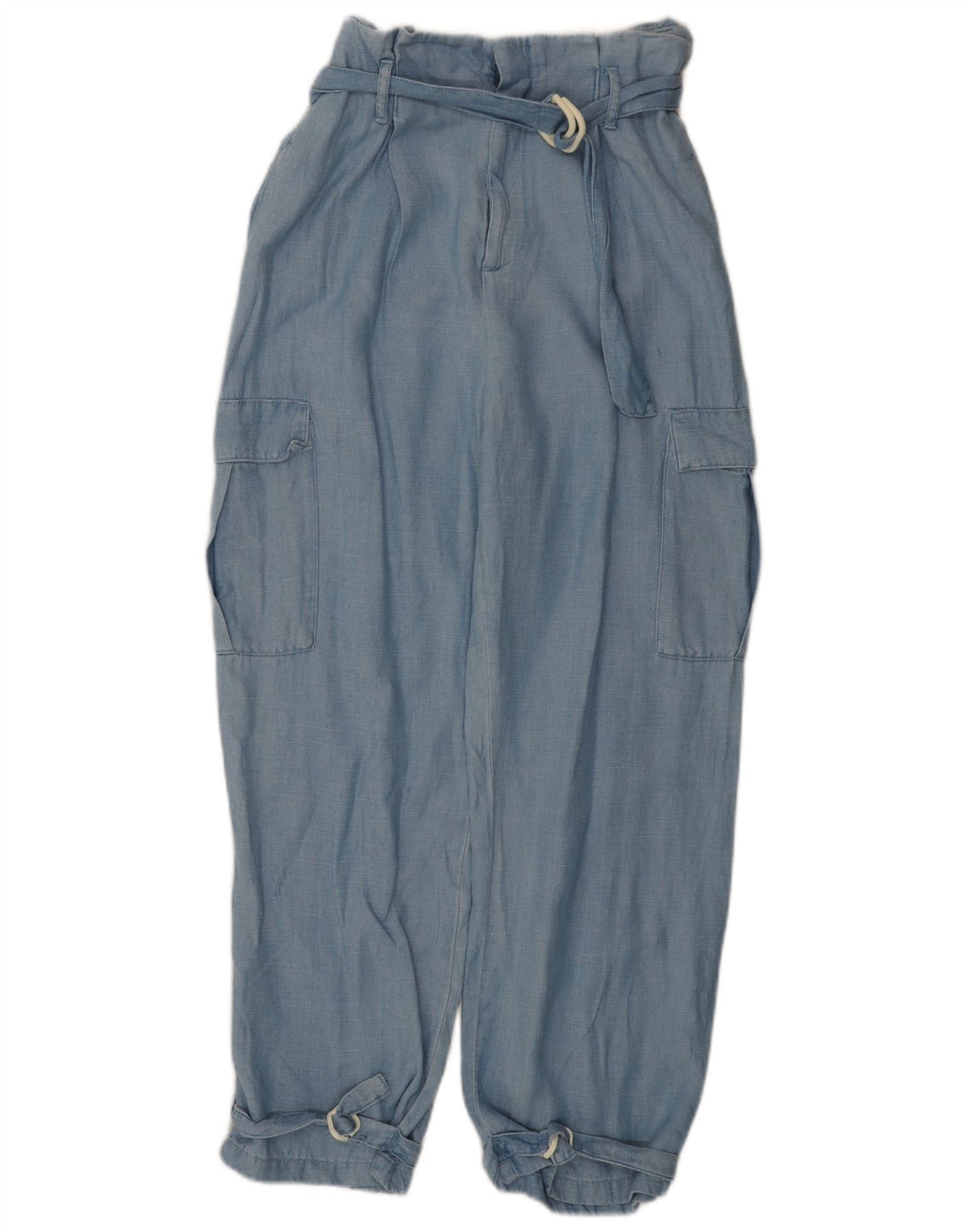 Damskie spodnie cargo z wysokim stanem i luźnym krojem ZARA, małe W26 L26 niebieskie