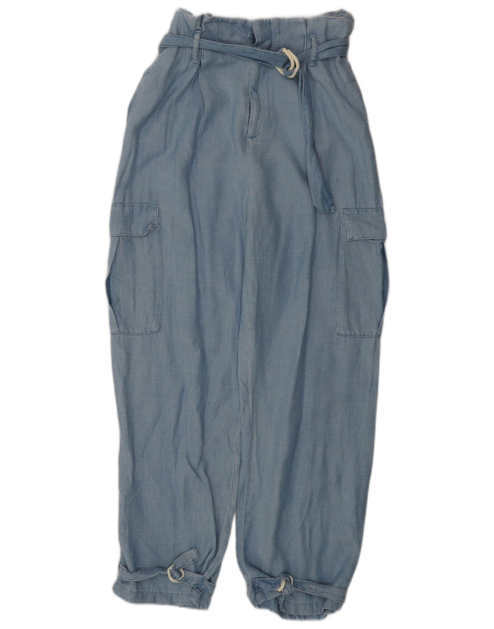 Damskie spodnie cargo z wysokim stanem i luźnym krojem ZARA, małe W26 L26 niebieskie