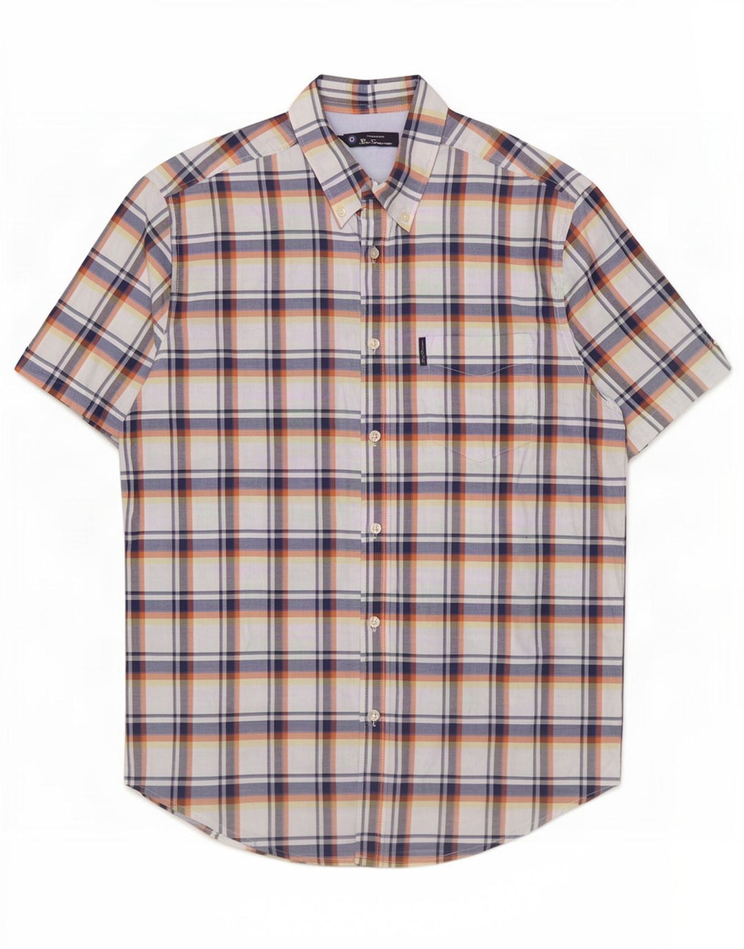 Męska koszula z krótkim rękawem Ben Sherman, duża, wielobarwna, bawełniana krata