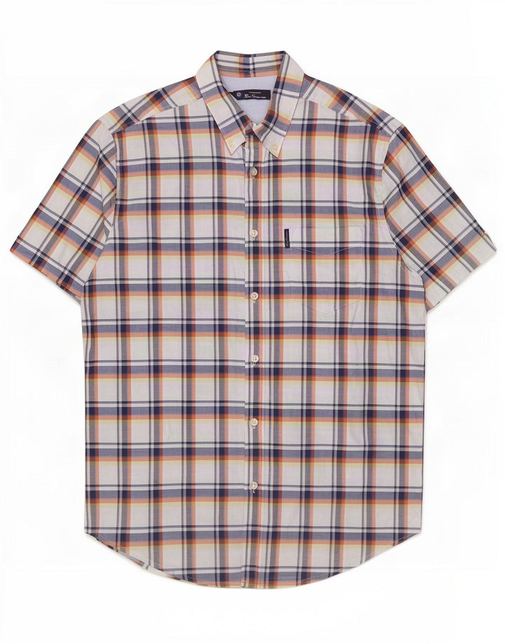 Męska koszula z krótkim rękawem Ben Sherman, duża, wielobarwna, bawełniana krata