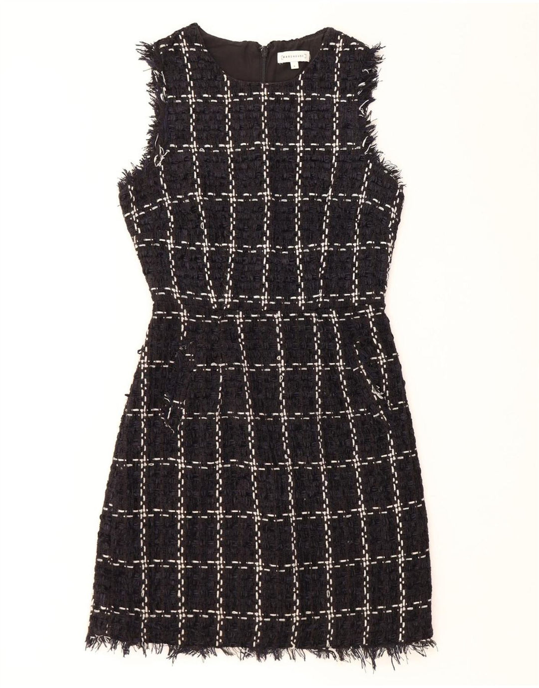 WAREHOUSE Damska sukienka płaszczowa bez rękawów UK 8 w małą granatową kratkę