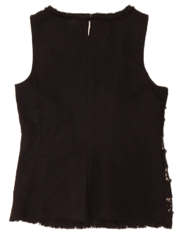 Damska bluzka bez rękawów J. CREW Top UK 10 Small, czarna, w kwiaty, wiskoza