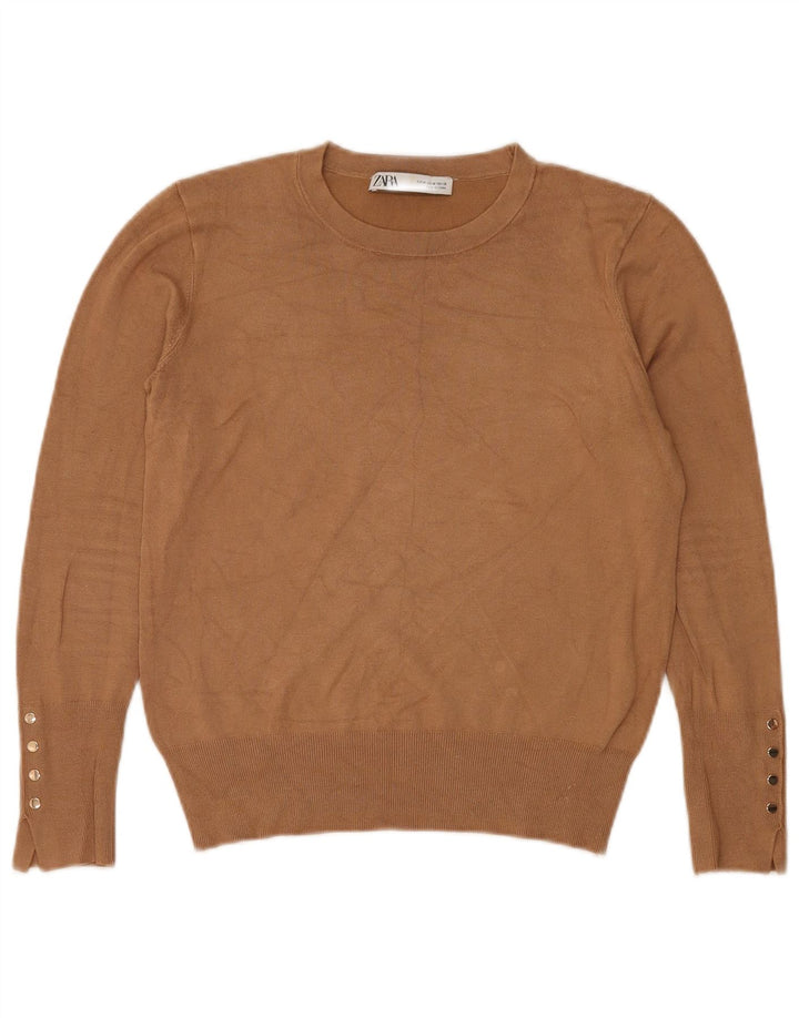 Sweter damski Zara z okrągłym dekoltem UK 14, średni brąz