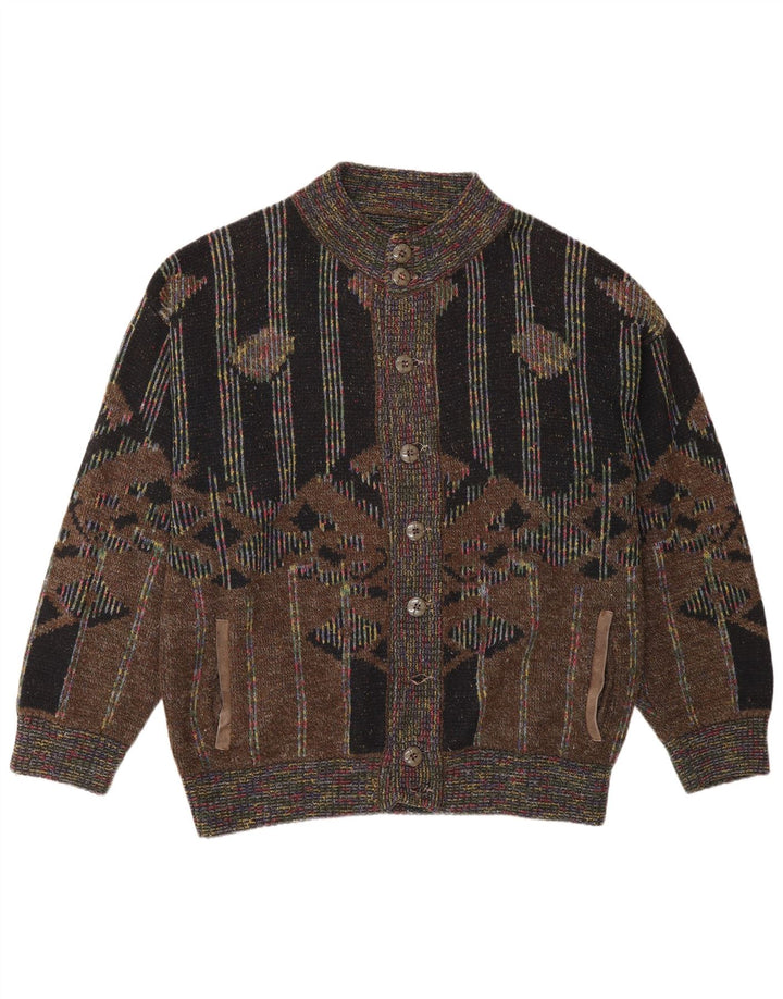 Sweter męski w stylu vintage, średniobrązowy, geometryczny