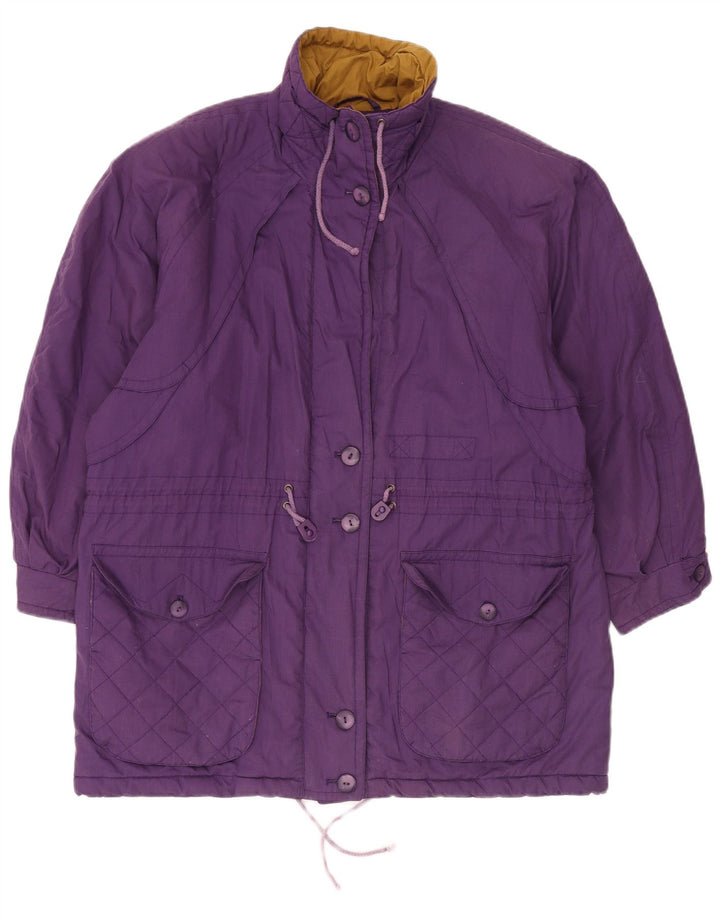 Vintage damski płaszcz wiatrówkowy oversize UK 14, duży fioletowy poliester