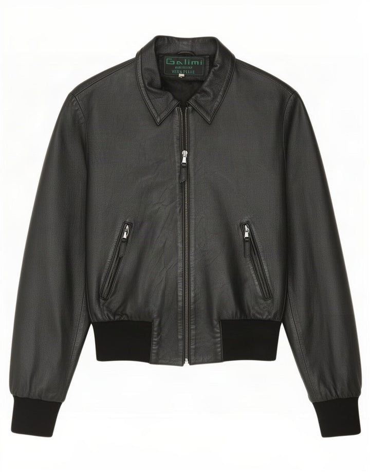 Damska kurtka skórzana typu bomber w stylu vintage IT 44, średnia czarna