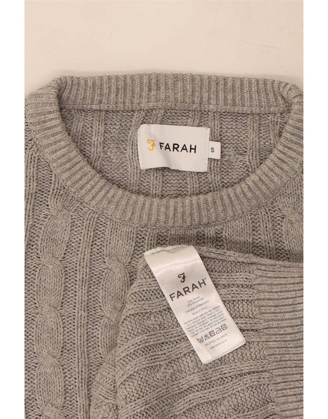 Farah Męski sweter z okrągłym dekoltem, mały, szary, bawełniany