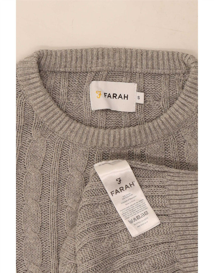 Farah Męski sweter z okrągłym dekoltem, mały, szary, bawełniany