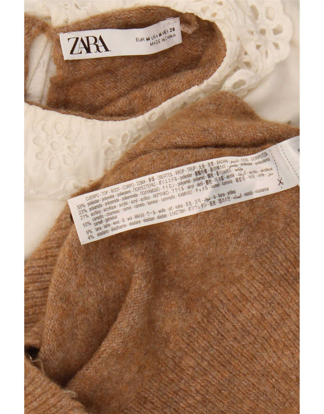 Damski sweter Zara z dekoltem w łódkę, UK 14, średni brązowy poliester