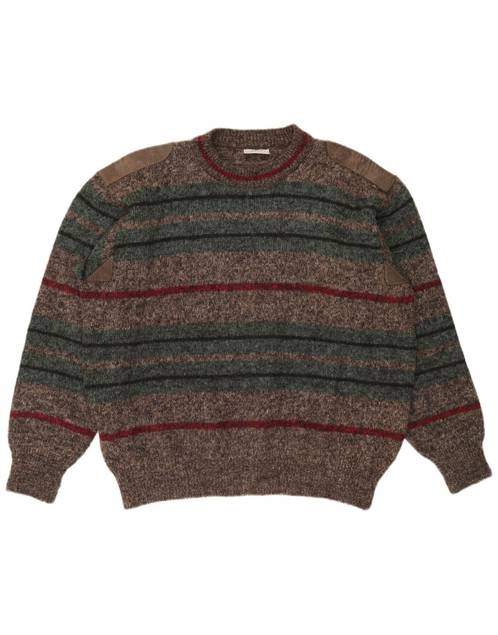 Męski sweter z okrągłym dekoltem Ranger XL, poliamid w brązowe paski